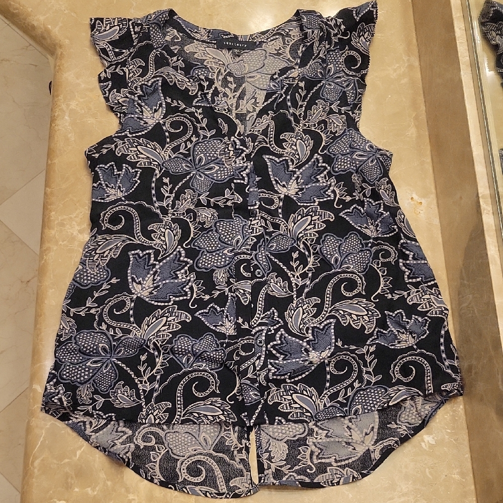 Sanctuary Women's Black and Blue Patterned Blouse,  L